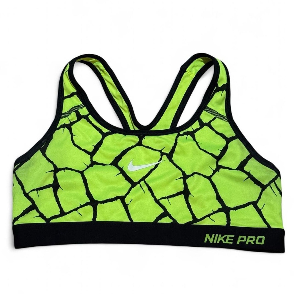 Nike Pro Women's Sports Bra, Neon Green and Black, No Padding, Size Medium